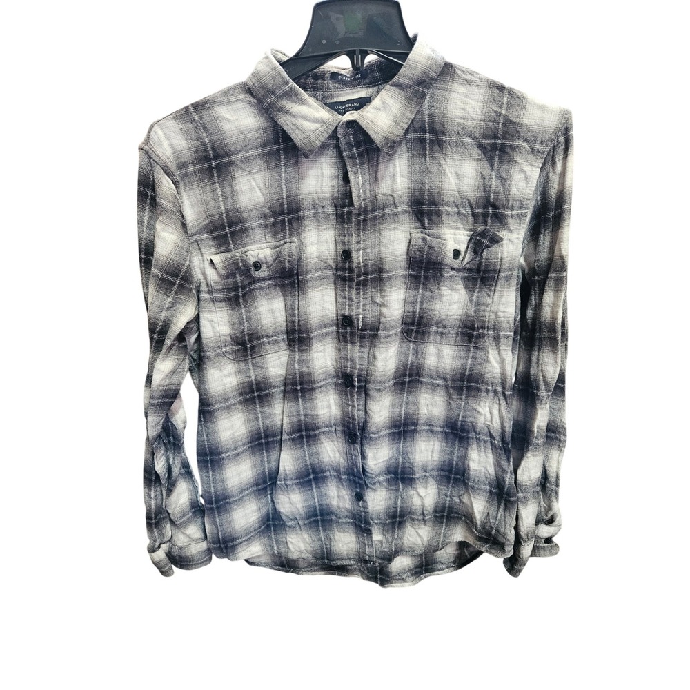 Lucky Brand Mens XL Gray Plaid Long Sleeve Button Down‎ Casual Shirt